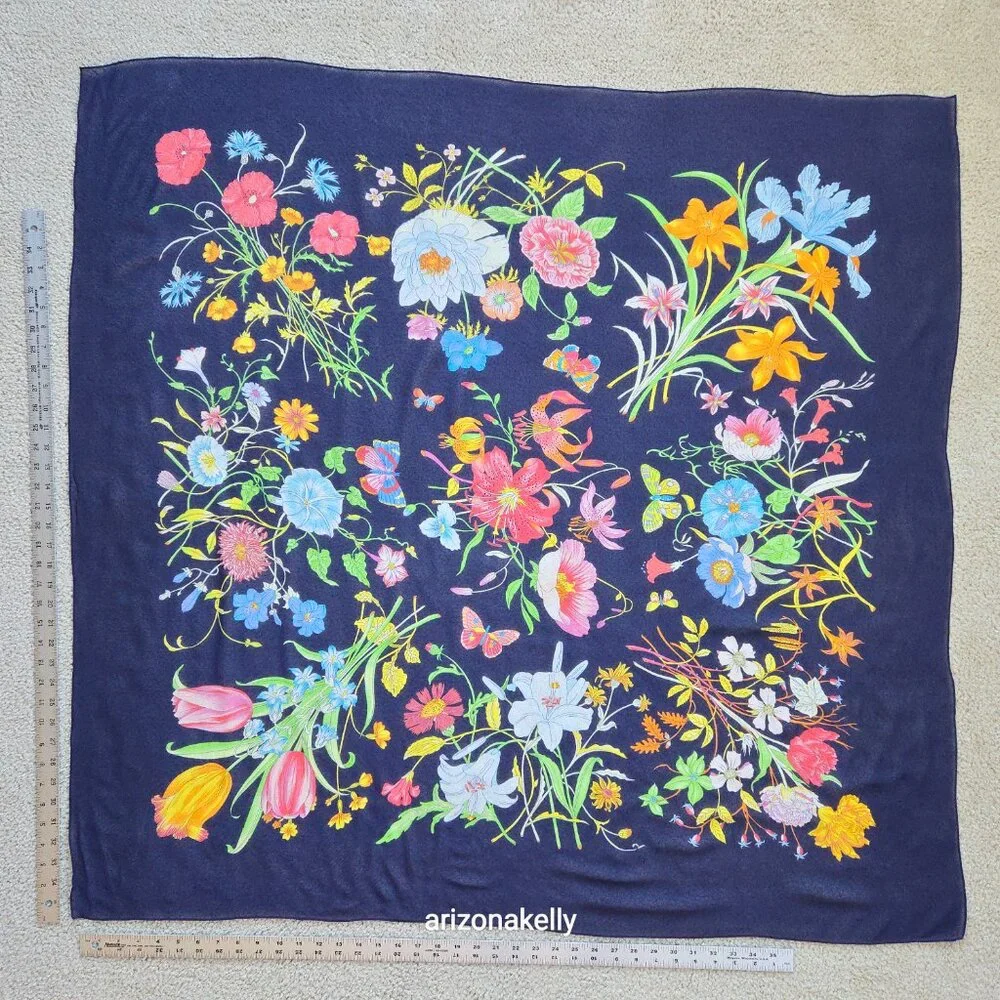 Large Silk Crepe Floral Scarf in Flawless Condition